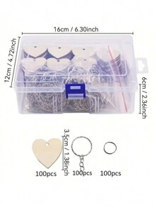 1 caja con 150/300 piezas de set de manualidades con colgantes de llavero de madera con forma de corazón sin terminar, con anillas - Bloques de madera rectangulares para personalizar manualidades de llaveros, adecuados para decoración de llaveros, hacer etiquetas DIY, decoración de equipaje, manualidades navideñas, multiusos, resistentes, regalos lindos y exquisitos, o (10/20/30 sets por paquete - 30/60/90 piezas)