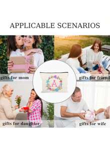 Personalized English Initials Cosmetic Bag,Chic Watercolor Floral Makeup Bag, Simple Zipper Beauty Bag, Versatile Toiletry Wash Bag For Girls Women,Portable, Lightweight & Fade-Resistant ,Travel Toiletry Bag-Pen Bag-Gift Bag, The Best Gift For Mothers, Daughters, Best Friends, Teachers And Friends, Birthdays Gifts,Must-Have Items For Graduation Season, Wedding Season And Other Festivals - Ideal Bridesmaid & Travel Gift - White - View 10