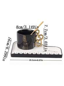 1 pezzo tazza e piattino in ceramica, con chiavi di pianoforte dipinte a mano e pentagramma musicale, set artistico e retrò per tè pomeridiano e dessert, tazze e piattini creativi e personalizzati per bevande, adatti per ristorante, caffè, soggiorno, ufficio