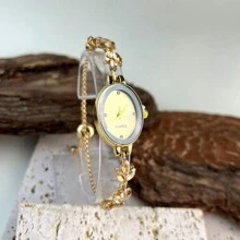 1pc Women Alloy Bracelet Watch Band, Free Adjustable Design With Crystal Encrusted Casual Quartz Watch For Everyday Decoration