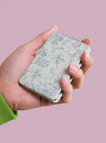 1pc Retro Floral Inspirational Quote Series Compact Folding Makeup Mirror, Ultra-Thin Portable Hand Mirror, PU Leather Case, Stainless Steel Metal, Vacuum Plating, Suitable For All Occasions And People, Foldable Square Shape For Carrying Convenience