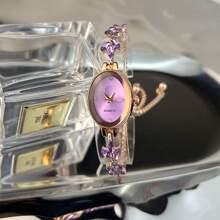 1pc Women's Oval Dial Crystal Studded Quartz Watch With Adjustable Pull Out Chain, Fashion Convenient