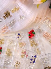 6-Grid Jewelry Light Luxury Alloy Nail Decorations, Containing Various Diamond-Studded Alloy Jewelry, Butterflies, Bells, Cherries, Stars, And Moons Sparkling For Nail Art Design Family DIY