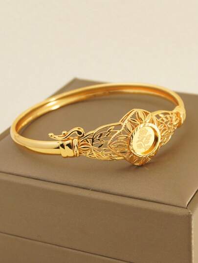 1 pezzo Bracciale da donna con fiore incrostato di zirconi, gioielli dorati scintillanti stile Dubai, design floreale africano, regali ideali per l'autunno/inverno, Ramadan