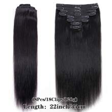 8pcs/Set Natural Black Straight Clip-In Hair Extensions, Real Human Hair, With Straight Clips, Full Head Brazilian 18-Clip Extensions, Suitable For Women - Natural Black - View 4