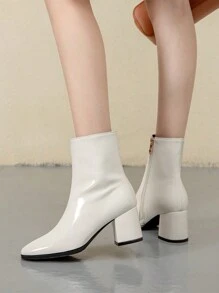 Botas blancas de tacón alto a la moda para mujer, botas altas sencillas, informales y ligeras - Blanco - Ver 7