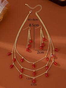 2025 Spring/Summer Fashion Sexy & Fashionable Personalized Versatile Women Earrings & Necklace Set - Red - View 6