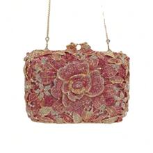 Sparkling Bridal Floral Crystal Clutch Purse Unique Rhinestone Evening Handbags For Wedding Cocktail Banquet - Hồng - Xem 6