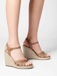 Women'S Open Toe Dressy Espadrille Strappy Casual Braided Heels Comfortable Valentine's Day Vacation Ankle Strap Summer  Platform Wedge Sandals - 淺棕色 - 查看 3