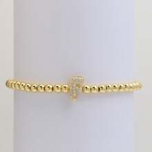 Pulseira com Contas Iniciais de 4mm A-Z, Revestida a Ouro 18K com Micro Pavê de CZ, Formato de Balão Bolha, Cordão Elástico, Joia Simples para Presente Feminino
