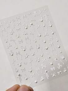 1 件 2025 春节白色蝴蝶结指甲贴纸 5D 混合奢华水晶珍珠胶带自粘美甲装饰贴纸 DIY