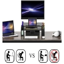 Desk Monitor Stand Riser With Adjustable Organizer Tray, Black - 黑色 - 查看 4