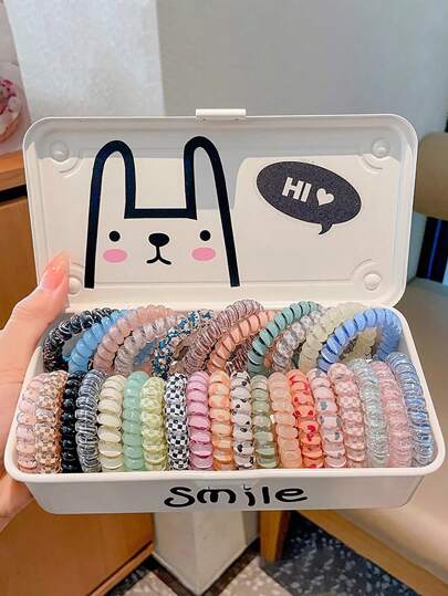 5/10/25个随机颜色螺旋发圈，高弹力发圈，甜美可爱风格，女士发饰，适合日常休闲及户外活动，也可用作学习用品、发饰、女士配饰、发圈、头饰、橡皮筋、马尾辫发圈