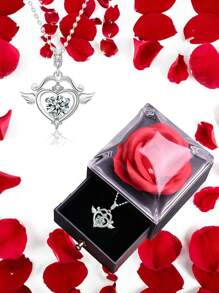 1set Red Rose Gift Box With 925 Sterling Silver Heart-Shaped Pendant Necklace, High-Quality Moissanite Jewelry, Romantic Jewelry Gift, Suitable For Christmas, Valentine's Day, Mother's Day, Perfect Gift For Female Friends, Lovers, Mothers, Wives, Girlfriends, Sisters, Daughters