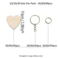 1 caja con 150/300 piezas de set de manualidades con colgantes de llavero de madera con forma de corazón sin terminar, con anillas - Bloques de madera rectangulares para personalizar manualidades de llaveros, adecuados para decoración de llaveros, hacer etiquetas DIY, decoración de equipaje, manualidades navideñas, multiusos, resistentes, regalos lindos y exquisitos, o (10/20/30 sets por paquete - 30/60/90 piezas)