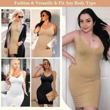 Women's Shapewear Slips For Under Dresses Tummy Control Seamless Full Silps V-Neck Spaghetti Strap - Beige - View 6