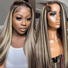 YGQWD Gluless Straight HD Transparent Lace Front Wig 5X5 Lace Front Wigs Human Hair Pre Plucked With Baby Hair 1b/27 Color Highlight Ombre Lace Front Wig Human Hair Blended Hair 220% Density - Làm nổi bật Balayage 1B27 - Xem 2