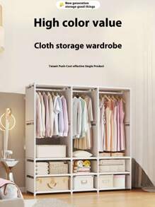 1pc Portable Wardrobe Closet, Sturdy & Dustproof Clothing Rack For Home Bedroom, Rental House, Dorm, Organizer Storage Bedroom, Organizer, Home Storage, For White T-Shirt Women, Black Pants Women, Ladies Winter Clothes, Dress, Winter Clothes For Ladies, Elegant Woman Dresses, White Shirt For Ladies, Long Sleeve, White Jumpsuit For Women, Spring Dresses For Women, Spring Outfits For Women, Spring, Spring Clothes, Minimalist, Summer Tops Storage