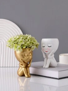 1pc Polyresin Plant Pot, Nordic Figure Design Flower Pot For Home Decor