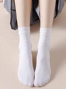 5 Pairs Women's Black & White Thin Ice Silk Socks, Summer Fashionable Accessory To Match With Loafers & Create Sweet And Versatile Style (Without Cardboard), Fall Socks - Multicolor - View 4