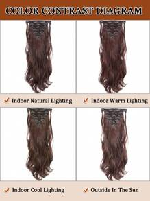 18~30 英寸长波浪夹式接发，7 件/套厚发片，带隐形夹子，柔软合成纤维，深棕色，适合女士