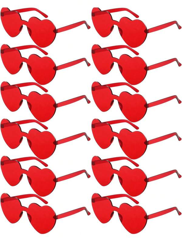 12pcs-Rimless Glasses Heart-Shaped Five-Pointed Star Shaped Frameless Glasses A Wide Range Of Transparent Candy Color Eyewear For Party Favor, Perfect For Pool And Beach Parties Summer Parties, Birthday Parties. Carnival, Fun Events Or Party Favors,Christmas Party Supplies, Christmas Gifts(Red)