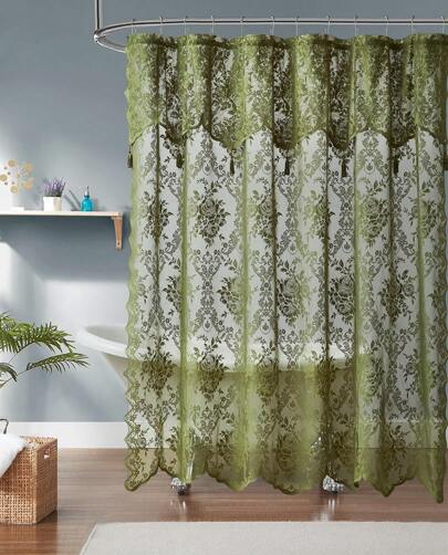 WARM HOME DESIGNS Sage Green Lace Shower Curtain With Attached Valance And Tassels. Luxury Vintage Shower Curtain In 5 Sizes And 6 Colors.