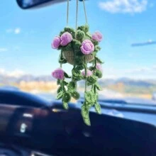 1 pieza Planta de crochet linda para espejo retrovisor de carro/decoración de habitación, accesorio colgante hecho a mano para espejo de carro estilo bohemio, adecuado para mujeres y niñas, decoración estética interior verde del carro, adorno colgante para camión para hombres