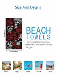 1pc Rose Skull Pattern Microfiber Super Absorbent Beach Towel, Extra Large Beach Blanket Suitable For Travel, Swimming Pool, Diving, Surfing, Yoga, Camping, Available In Adult And Sizes, Beach Accessories Summer,Holiday Bathroom Decor Beach Essentials
