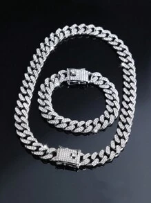 2pcs Black Cuban Chains Necklace And Bracelet Set,Men's Chain Choker Necklace Hip Hop Jewelry Set,Fashion Rapper's Jewelry ,Perfect Gift For Boyfriend,Son And Dad