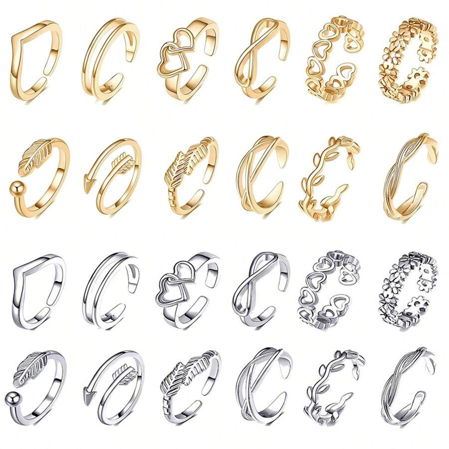 Fashionable And Elegant Metallic Gold Silver Adjustable Open Toe Ring Toe Ring Suitable For Summer Beach Tourism Women's Foot Jewelry - Multicolor - View 1