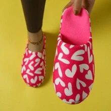 Valentijnsdag Hart Print Zachte Bodem Stille Slaapkamer Pantoffels Voor Vrouwen
