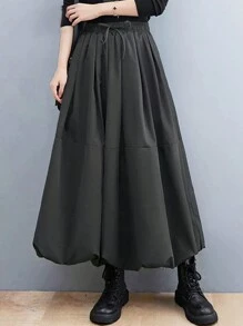 女士休闲 A 字形侧袋中长裙 - 灰色 - 查看 5