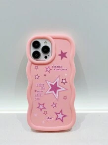 1 件五角星印花粉色和米色保护手机壳，适用于 17、17 Air、17 Pro、17 Pro Max、16 Pro Max、14/13、12、11 Pro Max、XS Max、X、XR、8、7、6S、Plus、Mini 和 Galaxy A13 4G、S21 FE 5G、A15、A21S、A34、A12、A50、S21、A71，适合作为生日礼物，送给女朋友、男朋友或个人使用 - 粉色 - 查看 2