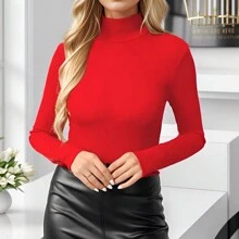 SANOPY Women's Turtleneck Slim Long Sleeve Tight, High Elasticity Casual Inner Basic Spring Sweater Knitted Top