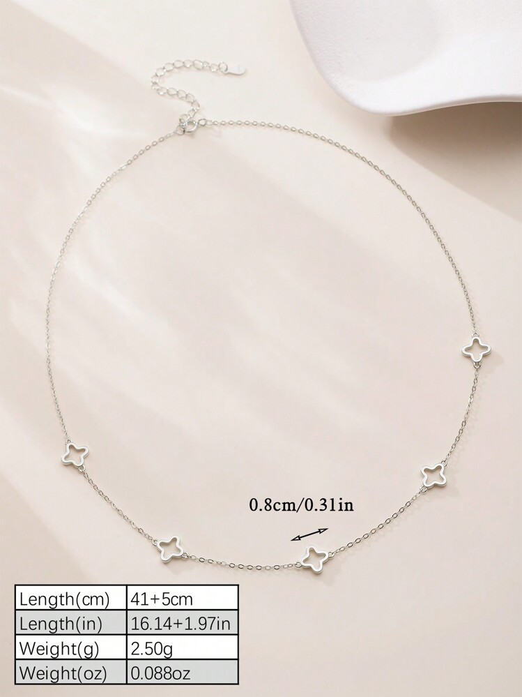 SYMFNY 1pc 925 Sterling Silver Hollow Four-Leaf Flower Necklace, Charming Delicate & Fashionable Jewelry Gift For Women, Suitable For Daily Wear, Festivals, Party Decoration - Silver - View 3