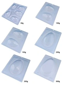Kit 6 Formas Ovo de Páscoa 50/100/150/250/350/500g Acetato C/ Silicone BWB Com Espátula - Branco - Visão 2