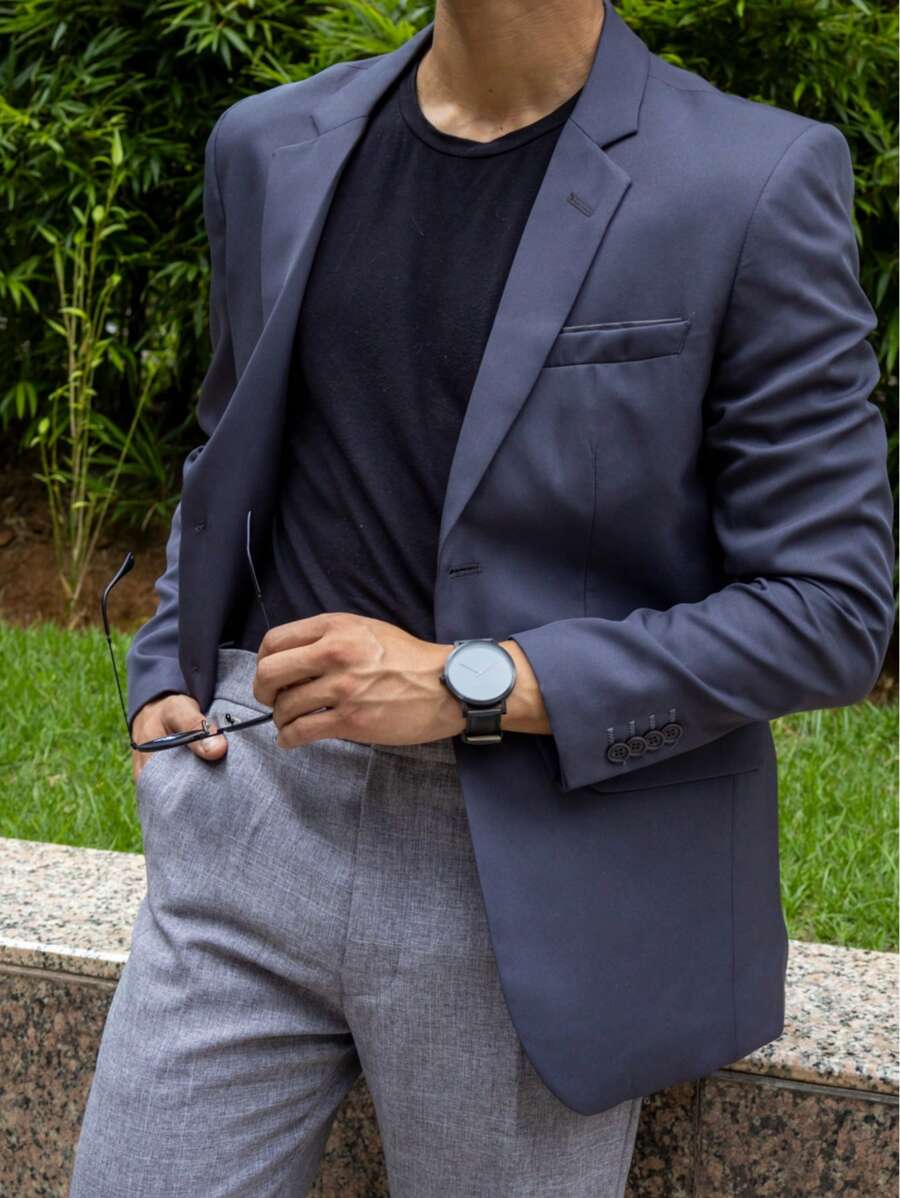 Men's Slim Sport Blazer In Lead Gray, Smooth Microfiber Fabric And High-Quality Fittings. Versatile Piece And Ideal For Formal Events, Parties Or At Work. - Màu xám đen - Xem 1