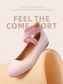 Women's Flats With Back Zipper Fashion Comfortable And Lightweight Cross Elastic Ankle Straps Daily Dressy Commuting Elegant Ballet Flats Shoes - Hồng - Xem 3