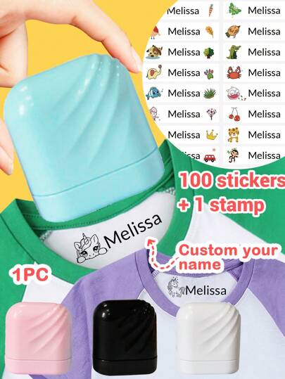 LICVIC 1pc Custom Name Thread-Shaped Signature Stamp For Back To School Supplies For Cartoon Pattern Name Stamps Personalized, 100 Stickers+1 Stamp, DIY Customized Cartoon Self Inking Name Stamp, Stamps For Signing Name,Warm Ambience, Autumn Home Refresh,Home Harmony
