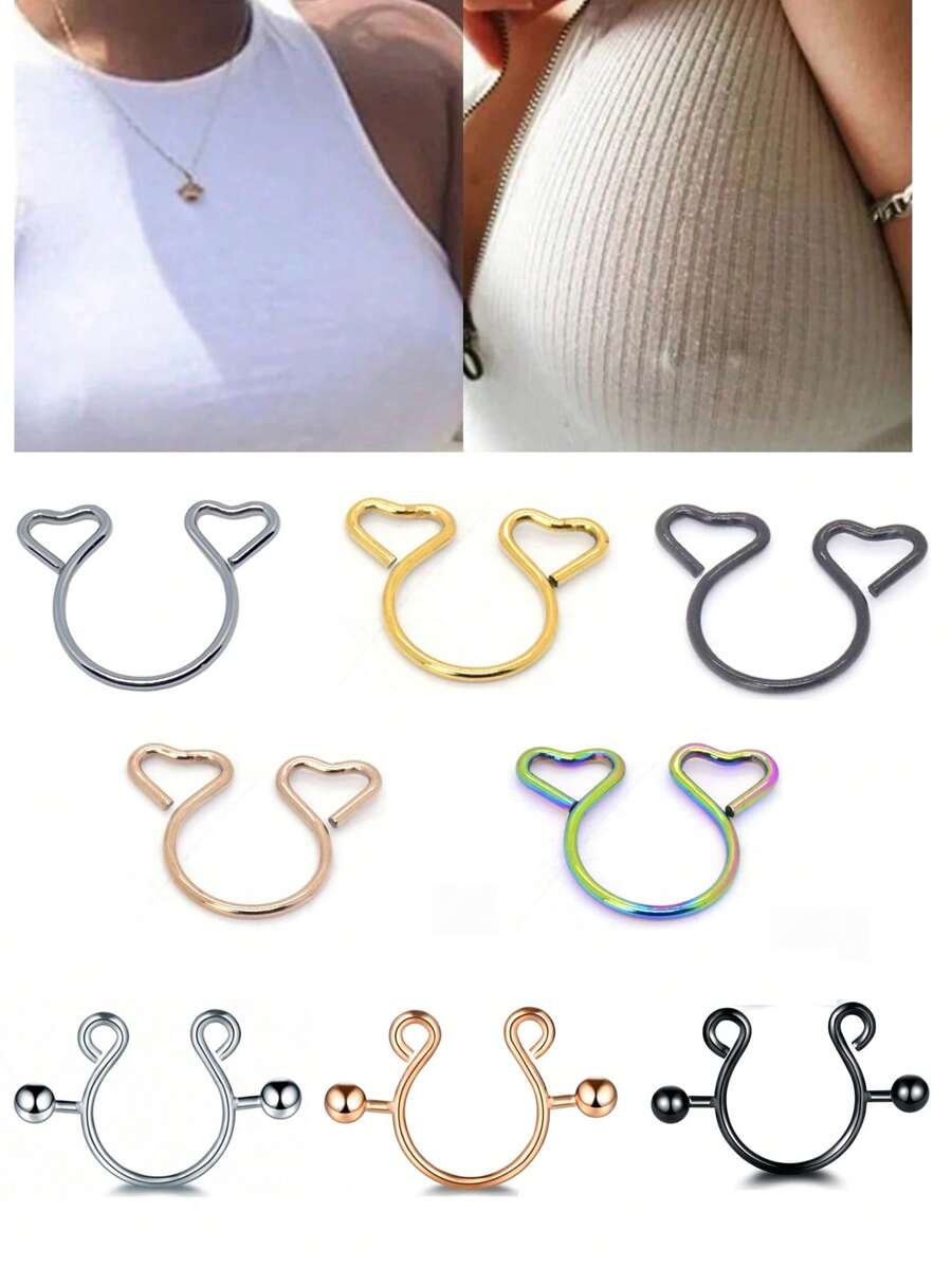 AVYRING 2Pcs Sexy Heart Love Nipple Ring No Piercing Nipple Hoops Women Fashion Body Jewelry Non Piercing Fake Nipple Rings Valentine Gift For Women