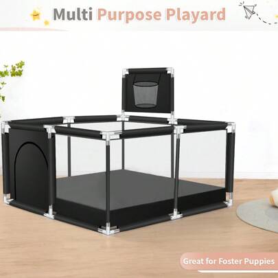 LARGE BABY PLAYPEN KIDS INFANT PLAY PEN Yard ACTIVITY CENTER W/ BASKETBALL HOOP,126cmx126cm,Portable