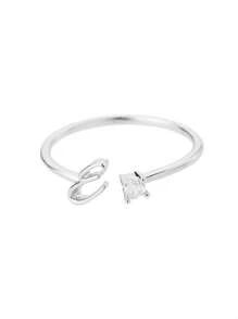 1Pc Minimalist Initial Open Ring Cubic Zirconia Alphabet Letter Rings Fashionable Jewelry Accessories(No Gift Box)