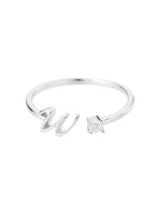 1Pc Minimalist Initial Open Ring Cubic Zirconia Alphabet Letter Rings Fashionable Jewelry Accessories(No Gift Box)