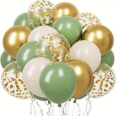 30 balões de látex com confete verde, branco e dourado - perfeitos para casamentos, aniversários, formaturas, etc. - decoração multiuso para festas internas, balões de aniversário