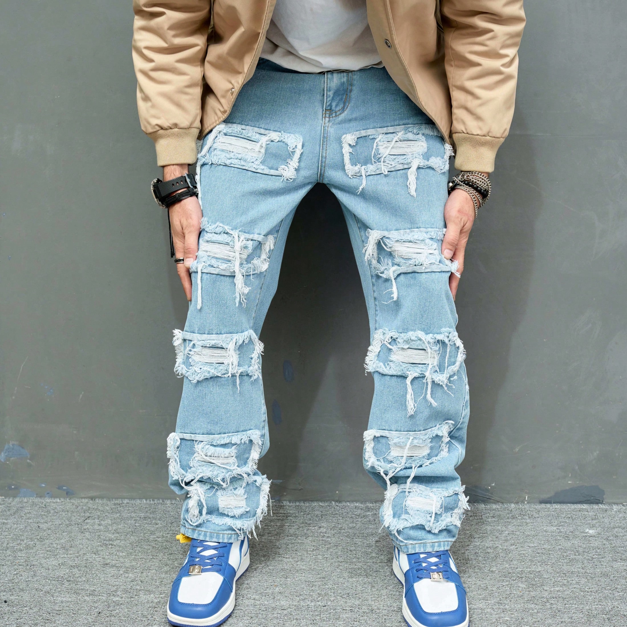 Jeans anchos de corte holgado y estilo retro casual para hombres, pantalones de moda callejera, estilo emo