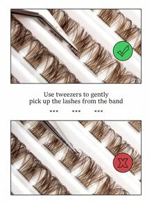 120pcs D-Curl Fluffy Brown False Eyelashes, Cat Eye Single Lashes, Natural Brown Color, Suitable For DIY Eyelash Extension, Easy To Apply At Home - D - View 3