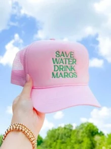 1pc Women's Outdoor Embroidered "SAVE WATER DRINK MARGS" Adjustable Drawstring Baseball Mesh Cap, Suitable For Spring/Autumn Travel, Fashionable & Versatile Sun Protection Hat, Unisex Y2K Style Cap - Baseball Cap - View 1