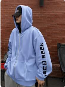 Casual Racing Print Loose Women's Sweatshirt, Street Sports Slogan Print Zipper Hooded Loose Men's Sweatshirt, Gift For Car Lovers, Car Theme T-Shirt, Suitable For Autumn And Winter, Long Sleeve Top