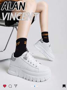 Alan Vincent[Thick Soled Height Increase Series]Lwhite Shoes For Women 2025 New Sneakers Thick-Soled Height-Increasing Casual Sports Shoes Ladies Platform Shoes Comfortable And Fashionable Suitable For Daily Wear Diamonds On The Heel